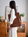 Women's Suede Leather Tote Bag Genuine Leather Suede Tote Bag 