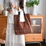 Women's Suede Leather Tote Bag Genuine Leather Suede Tote Bag 