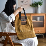 Women's Suede Leather Tote Bag Genuine Leather Suede Tote Bag 