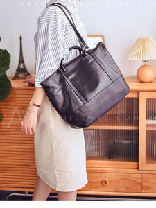 Full Grain Leather Tote Handbags Womens Black Leather Tote Bag