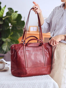 Women's Burgundy Leather Tote Handbags Leather Tote With Compartments