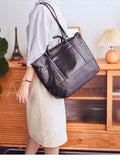 Womens black Leather Tote Handbags zip top leather tote bag 