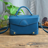 blue Leather Trunk Bag Purse Leather Box Crossbody Bag Womens 