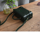 black Leather Trunk Bag Purse Leather Box Crossbody Bag Womens 