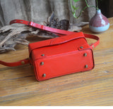 red Leather Trunk Bag Purse Leather Box Crossbody Bag Womens 