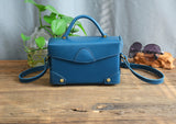 blue Leather Trunk Bag Purse Leather Box Crossbody Bag Womens 