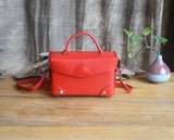 red Leather Trunk Bag Purse Leather Box Crossbody Bag Womens 