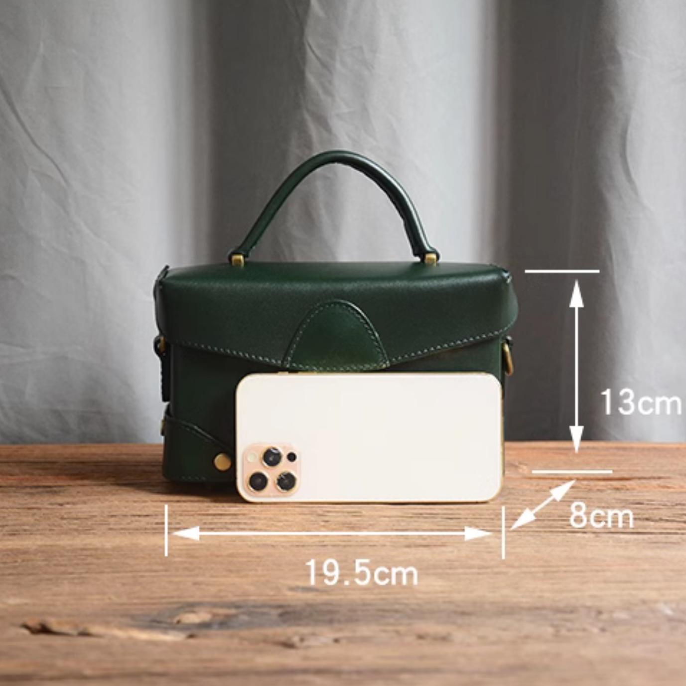 Full Grain Leather Trunk Bag Purse Leather Box Crossbody Bag