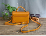 Full Grain Leather Trunk Bag Purse Leather Box Crossbody Bag Womens 