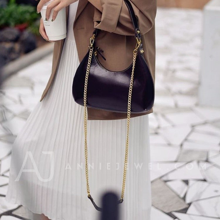 Genuine Leather Underarm Bag Shoulder Underarm Bag With Chain