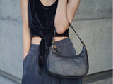 Women's Black Leather Underarm Bag Leather Underarm Crossbody Bag 