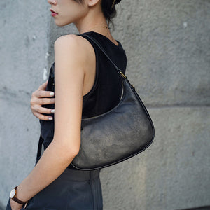 Women's Black Leather Underarm Bag Leather Underarm Crossbody Bag 