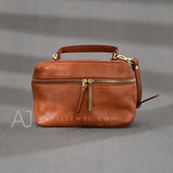 tan Leather Vanity Purse Crossbody Bag Women's Satchel Purse 