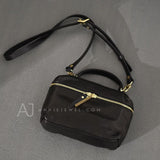 Black Leather Vanity Purse Crossbody Bag Women's Satchel Purse 