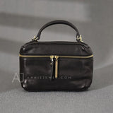 Black Leather Vanity Purse Crossbody Bag Women's Satchel Purse 