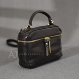 Black Leather Vanity Purse Crossbody Bag Women's Satchel Purse 