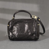 Black Leather Vanity Purse Crossbody Bag Women's Satchel Purse 