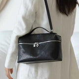 black Leather Vanity Purse Crossbody Bag Women's Satchel Purse 