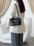 black Leather Vanity Purse Crossbody Bag Women's Satchel Purse 