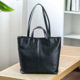 Medium Black Tote Real Leather Tote Bag Black Leather Work Tote