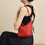 red Woven Leather Shoulder Bag woven leather bucket bag​ Leather Woven Hobo Bag Womens 