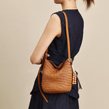 tan Woven Leather Shoulder Bag woven leather bucket bag​ Leather Woven Hobo Bag Womens 