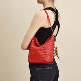 red Woven Leather Shoulder Bag Woven Leather Hobo Bag Leather Woven Hobo Bag Womens 