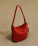 red Woven Leather Shoulder Bag woven leather bucket bag​ Leather Woven Hobo Bag Womens 