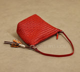 red Woven Leather Shoulder Bag Woven Leather Hobo Bag Leather Woven Hobo Bag Womens 