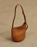 tan Woven Leather Shoulder Bag woven leather bucket bag​ Leather Woven Hobo Bag Womens 