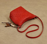 red Woven Leather Shoulder Bag Woven Leather Hobo Bag Leather Woven Hobo Bag Womens 