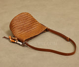 tan Woven Leather Shoulder Bag woven leather bucket bag​ Leather Woven Hobo Bag Womens 