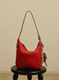 red Woven Leather Shoulder Bag Woven Leather Hobo Bag Leather Woven Hobo Bag Womens 