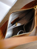 Genuine Leather Hobo Bag With Diagonal Stitching