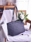 Women's Genuine Leather Black Woven Tote Black Woven Leather Tote Woven Black Purse 