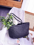 Women's Genuine Leather Black Woven Tote Black Woven Leather Tote Woven Black Purse 