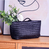 Women's Genuine Leather Black Woven Tote Black Woven Leather Tote Woven Black Purse 