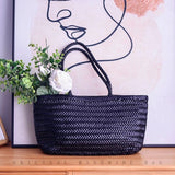 Women's Genuine Leather Black Woven Tote Black Woven Leather Tote Woven Black Purse 