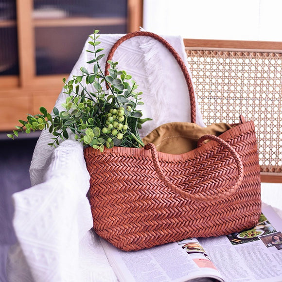 brown Leather Woven Tote Bag Woven Tote Bag Leather Womens 