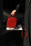 Brown Woven Leather Half Moon Handbag Leather Dome Handbag Double Zipper Womens