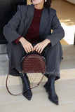 Brown Woven Leather Half Moon Handbag Leather Dome Handbag Double Zipper Womens