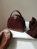 Genuine Leather Woven Mini Dome Purse Leather Crossbody Handbag Womens