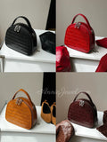 Brown Woven Leather Half Moon Handbag Leather Dome Handbag Double Zipper Womens