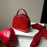 red Genuine Leather Woven Mini Dome Purse Leather Crossbody Handbag Womens