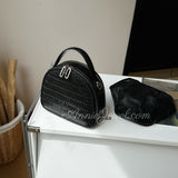 Brown Woven Leather Half Moon Handbag Leather Dome Handbag Double Zipper Womens