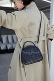 Brown Woven Leather Half Moon Handbag Leather Dome Handbag Double Zipper Womens