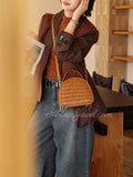 Genuine Leather Woven Mini Dome Purse Leather Crossbody Handbag Womens