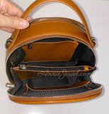 Brown Woven Leather Half Moon Handbag Leather Dome Handbag Double Zipper Womens