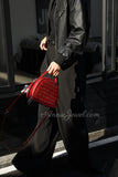 Brown Woven Leather Half Moon Handbag Leather Dome Handbag Double Zipper Womens