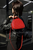 Brown Woven Leather Half Moon Handbag Leather Dome Handbag Double Zipper Womens